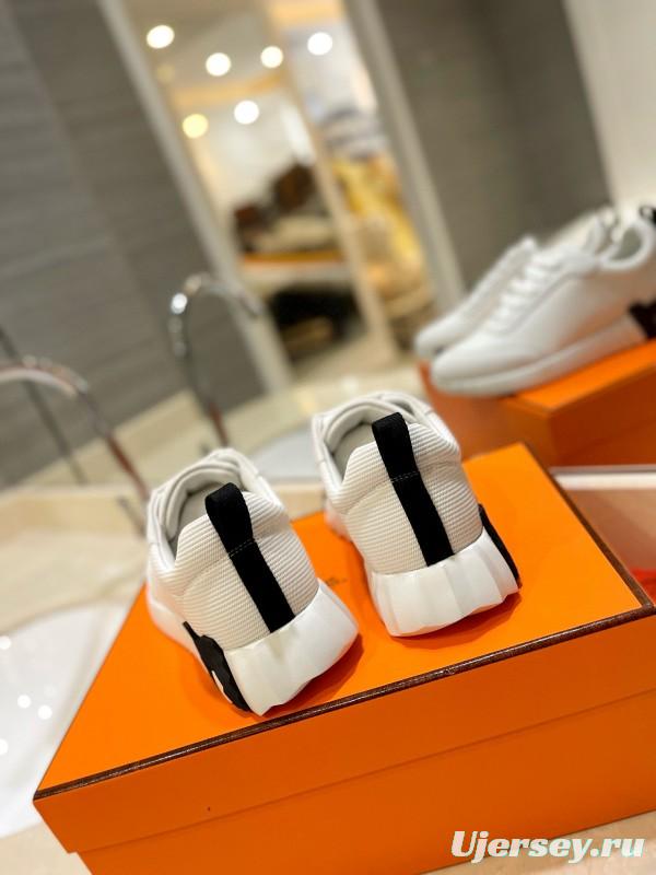 2024 Unisex Hermès White Imported Silk Calfskin Rain Cloth Casual Sneakers MJ00320