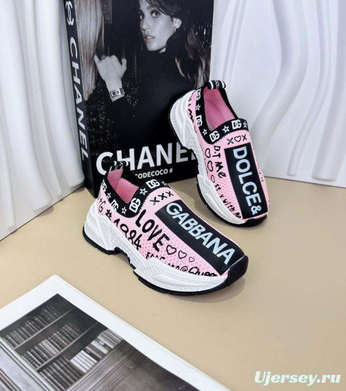 2024 Kids Dolce & Gabbana Pink Black White Yellow Fabric Sneakers