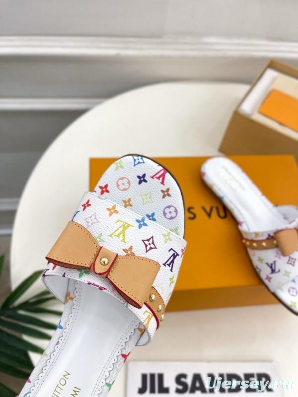 2025 Slippers Louis Vuitton Multicolor Leather Bow MJ00290