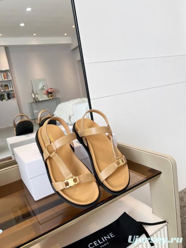 2025 Women Celine Beige Leather Sandals LY00220