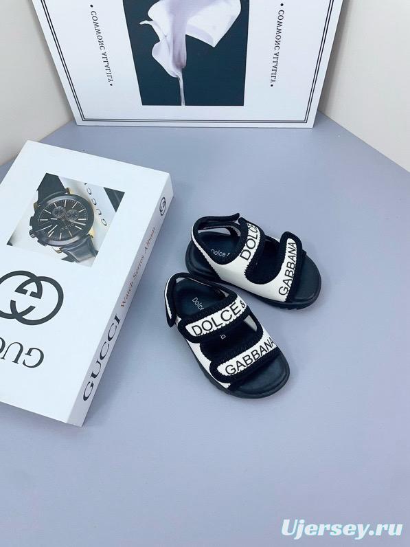 2025 Kids Dolce & Gabbana Pink Black White Leather Sandals