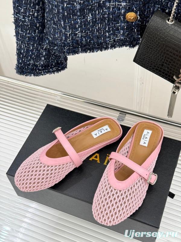 2025 Slippers AlAIA Pink Mesh Leather Mule