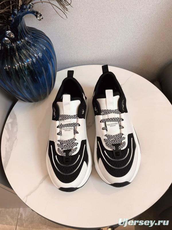 2024 Unisex Valentino black white leather mesh sneakers