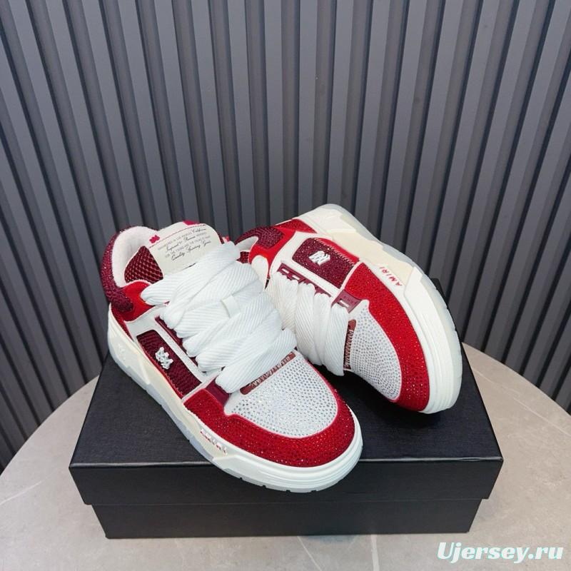 2024 Unisex Amiri Red White Leather Mesh Sneakers MJ00410