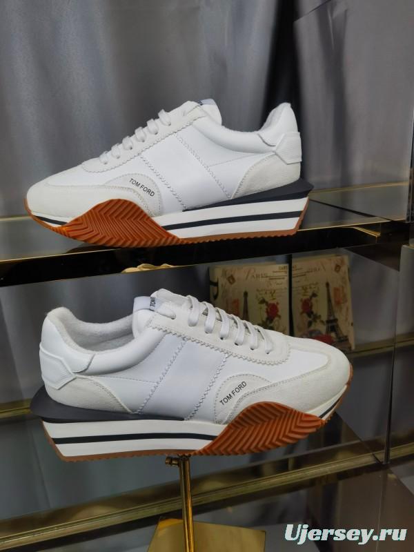 2025 Unisex TOM FORD White Leather Suede Sneakers LY00360(F)/LY00370(M)
