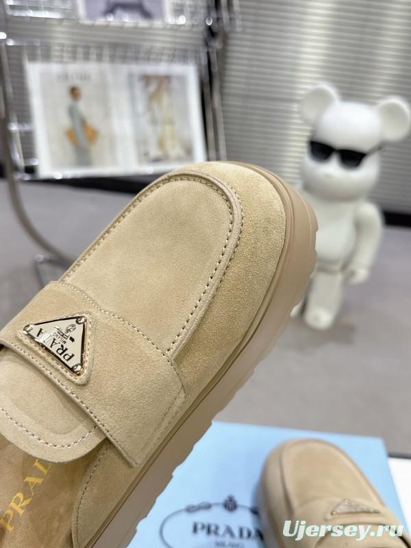 2025 Women Prada Beige Suede Loafer Slip-On KFY00280