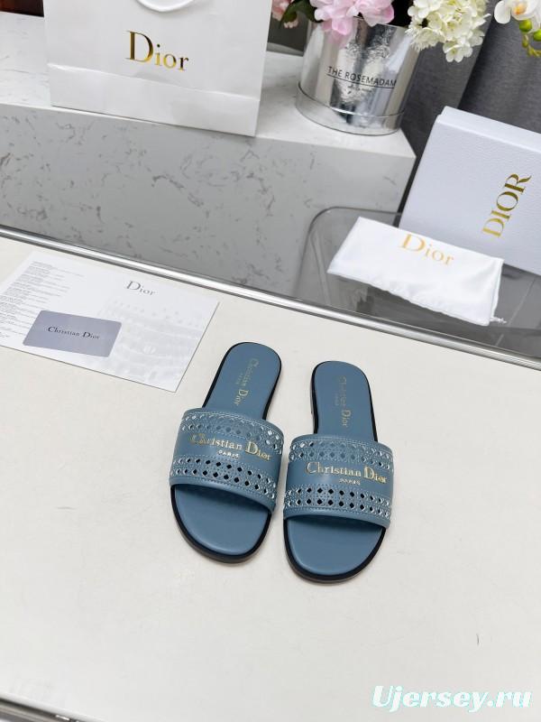 2025 Slippers Dior Blue Leather Slippers