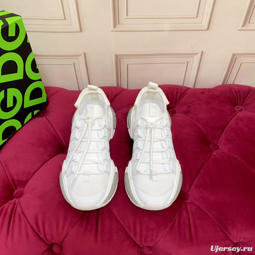 2025 Unisex Dolce & Gabbana White Mesh Leather Sneakers LY00340