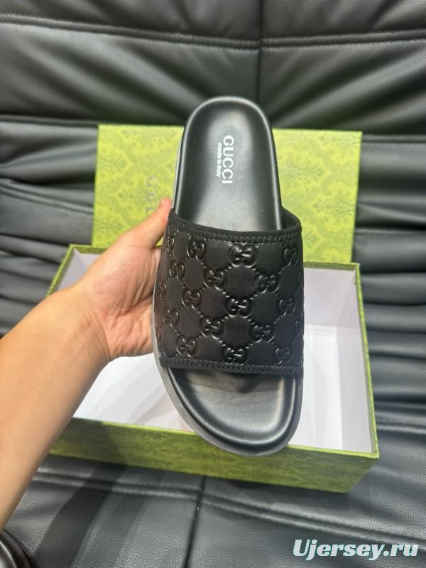 2024 Slippers Gucci Black Leather Slippers MJ00200