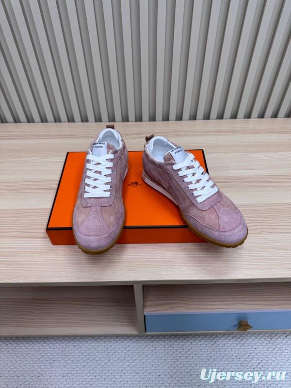 2025 Women Hermès Pink Suede Sneakers KFY00300