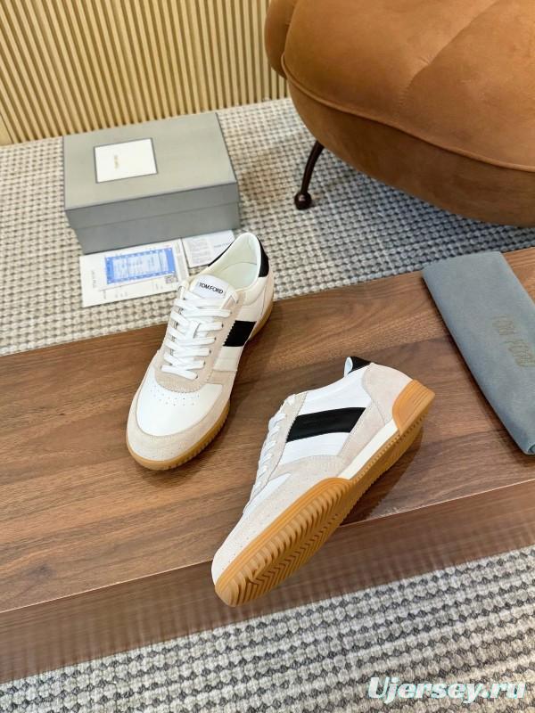 2025 Men TOM FORD White Black Suede Leather Sneakers