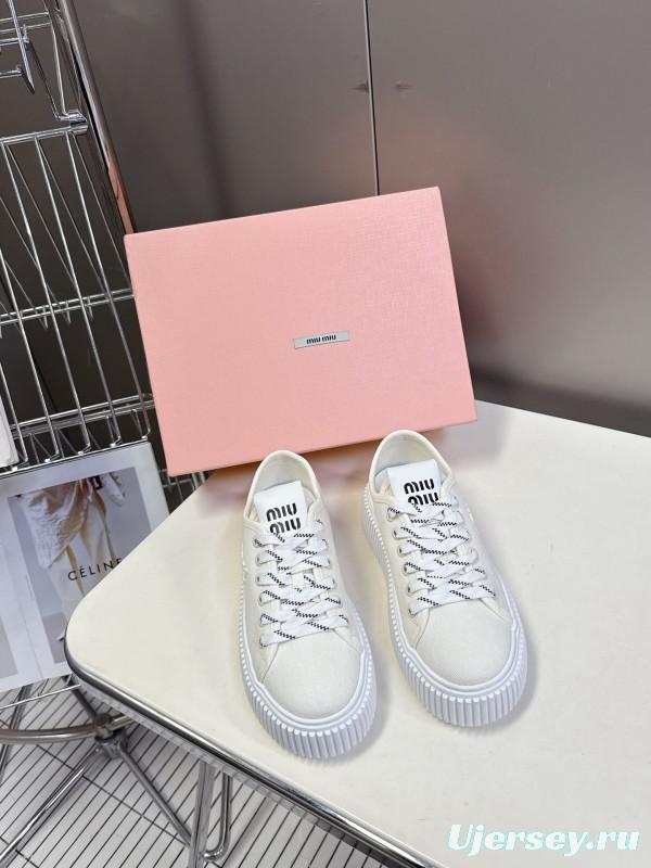 2025 Women Miu Miu White Canvas Sneakers