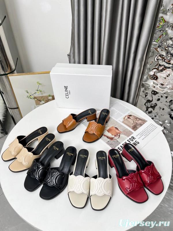 2025 Women Celine Black Leather Sandals