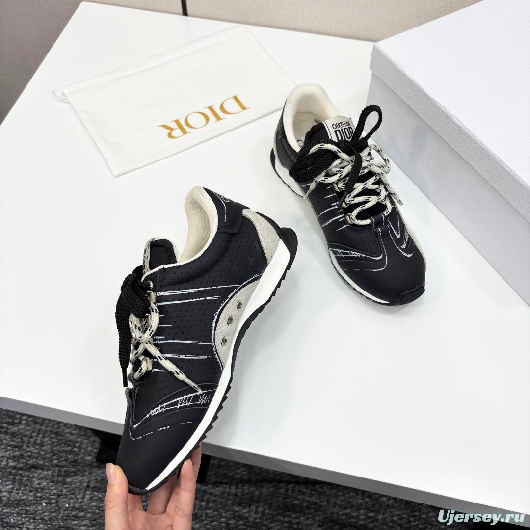 2025 Unisex Dior Black White Suede Leather Mesh Sneakers LY00300