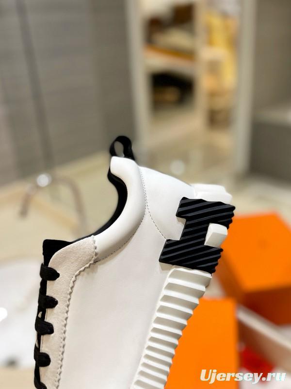 2024 Unisex Hermès White Black Imported Coxskin Rain Cloth Casual Sneakers MJ00320