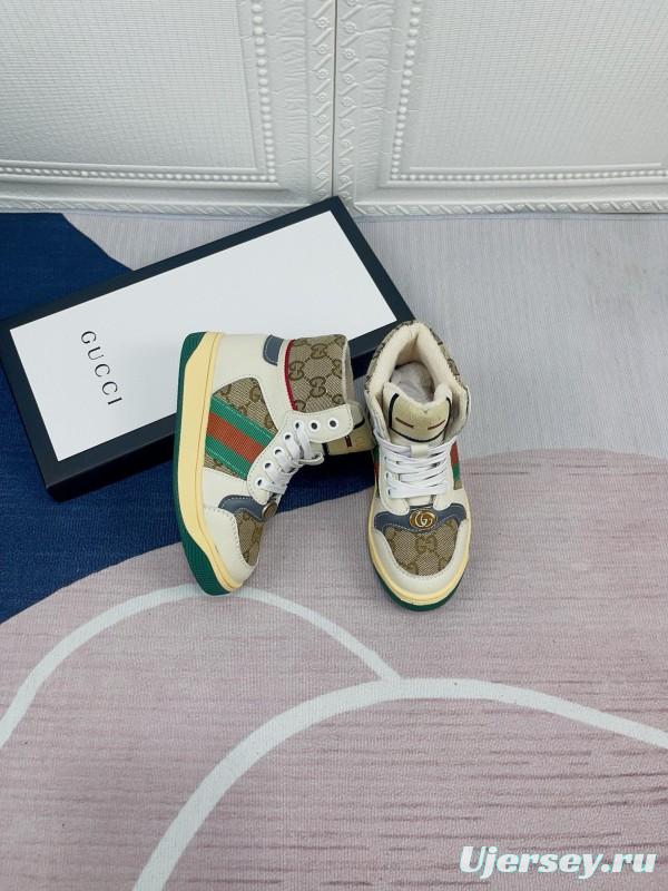 2024 Gucci Brown Beige Blue Green Canvas Kids Sneakers