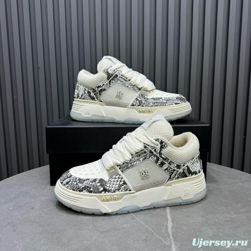 2024 Unisex Amiri Cream Beige Snake Leather Sneakers MJ00360