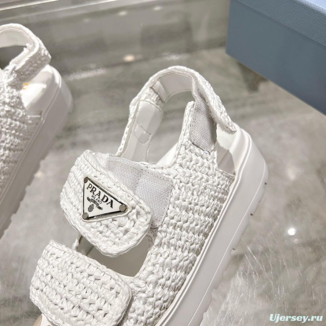 2025 Women Prada White Knitted Platform Sandals