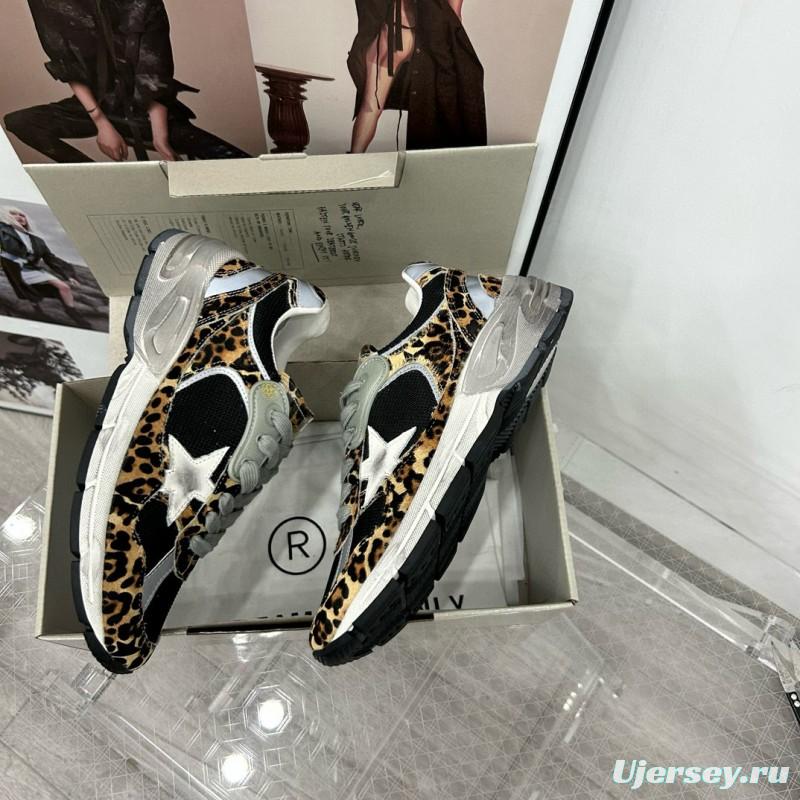 2024 Women GGDB Leopard Black Grey Mesh Leather Sneakers