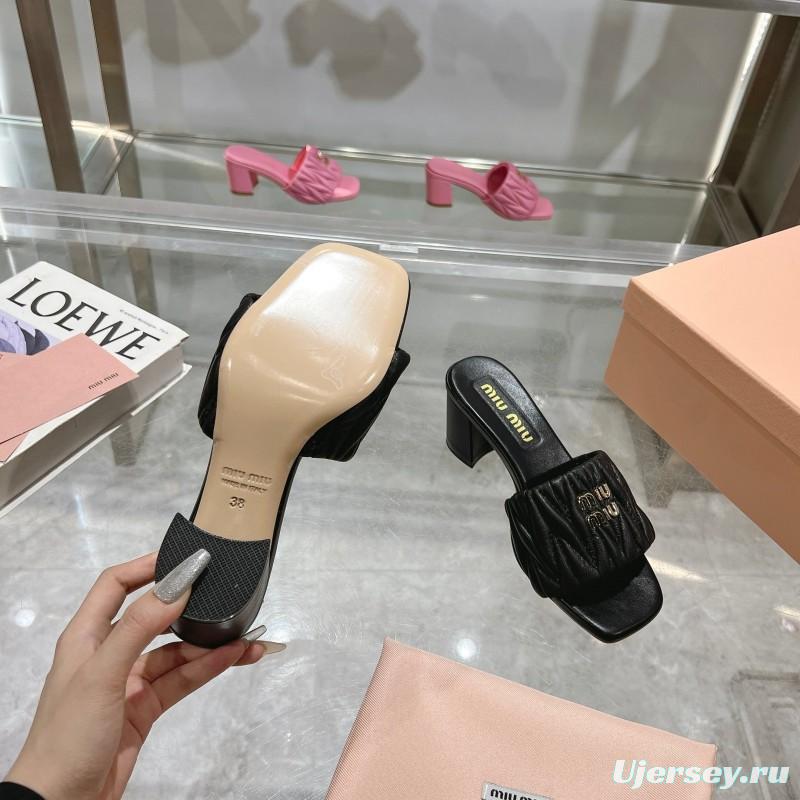 2025 Women Miu Miu Black Leather Sandals