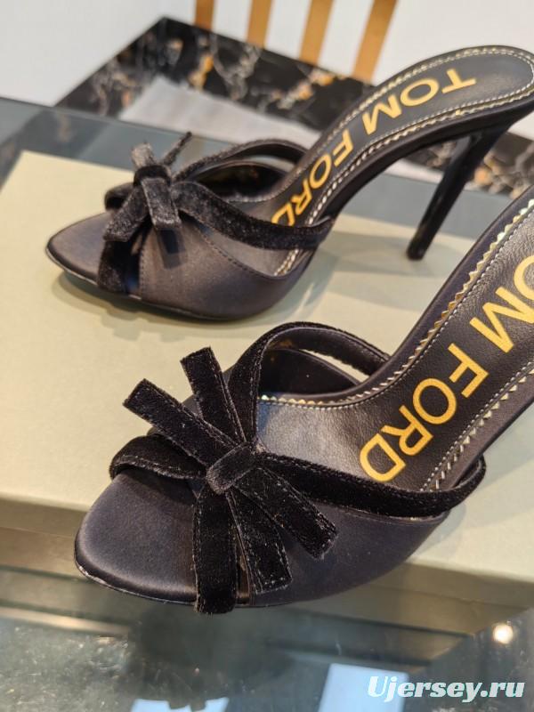 2025 Women TOM FORD Black Velvet High Heel Backless Sandals KFY00290