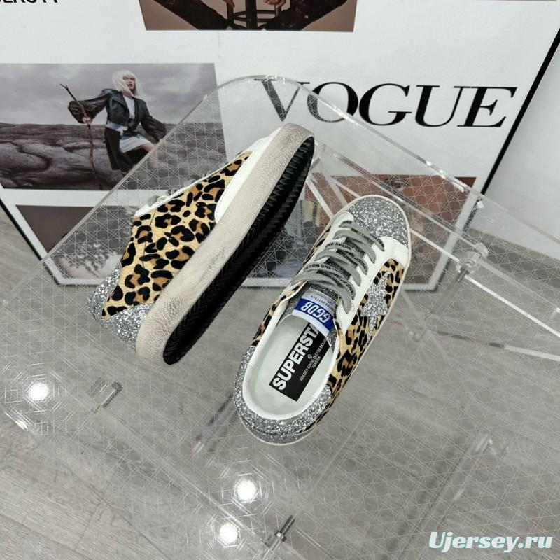 2025 Women GGDB Leopard Silver Glitter Leather Suede Sneakers