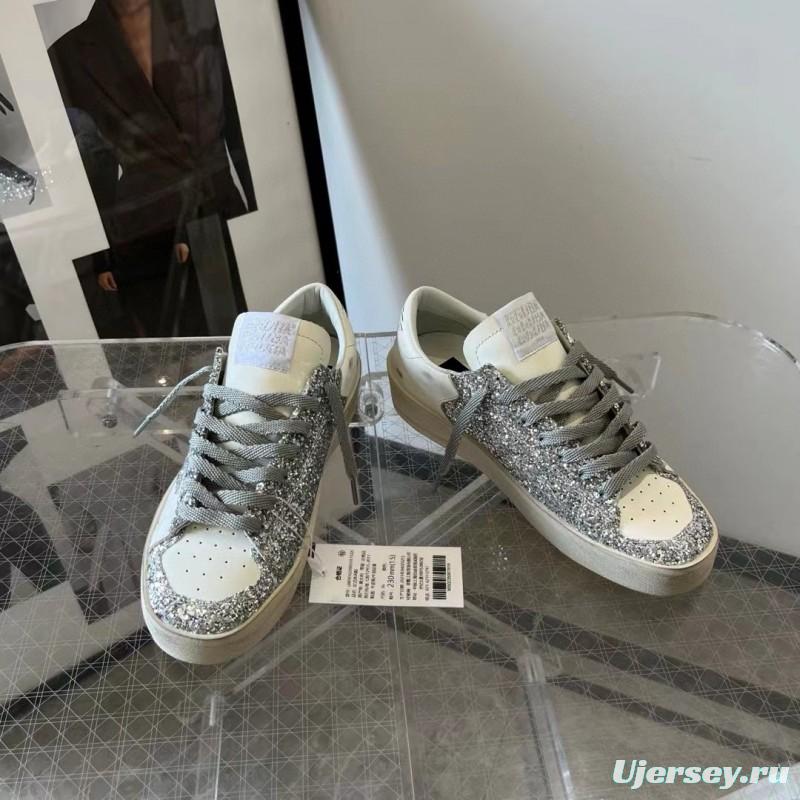 2024 Unisex GGDB White Silver Leather Glitter Low-Top Sneakers MJ00260