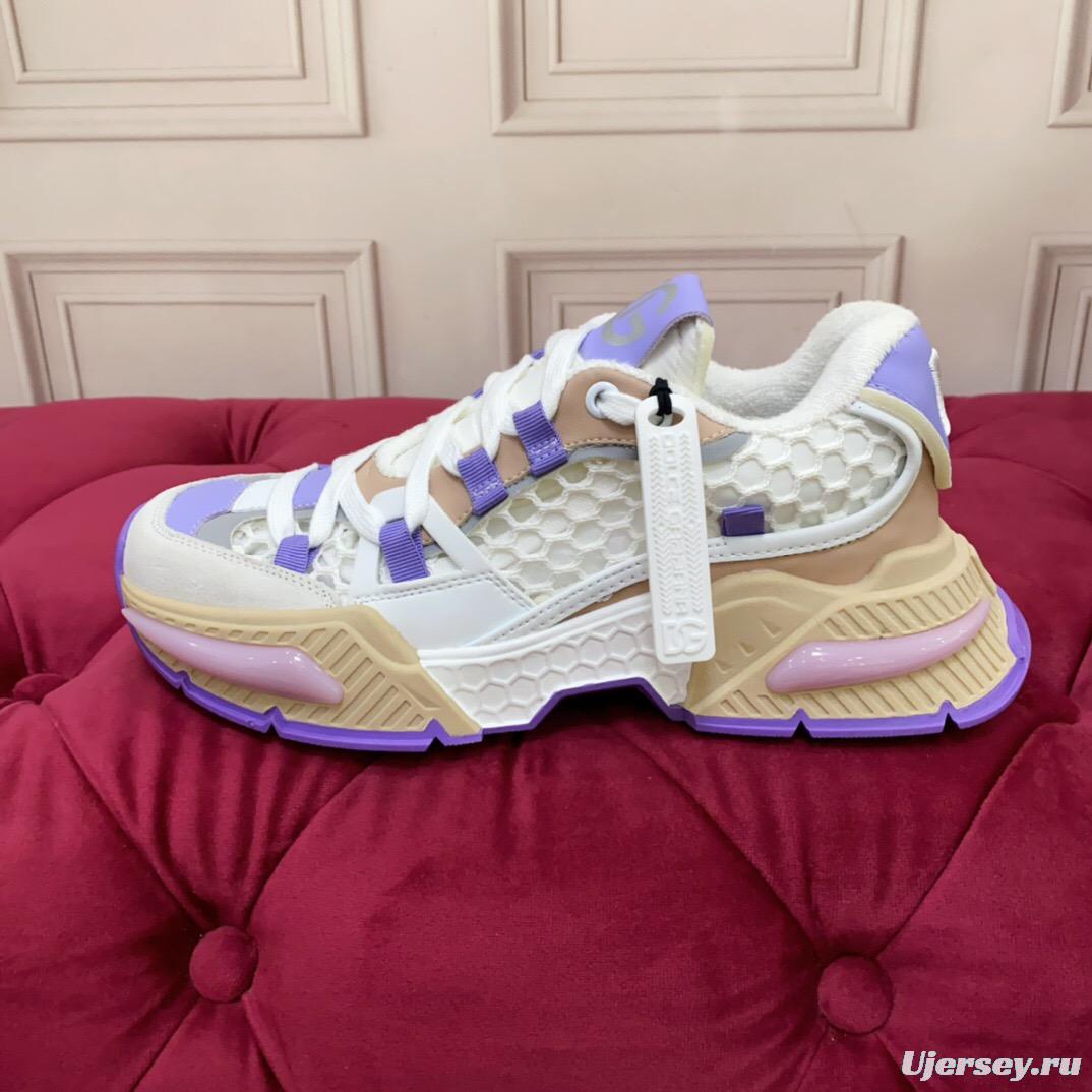 2025 Women Dolce & Gabbana White Purple Beige Mesh Leather Sneakers LY00340