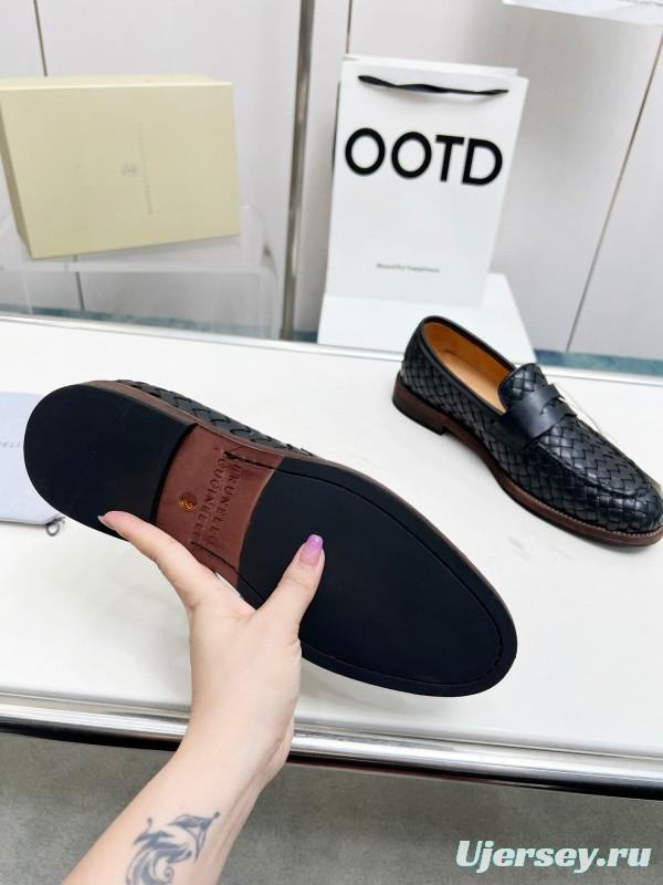 2024 Men Brunello Cucinelli Black Leather Loafers MJ00500