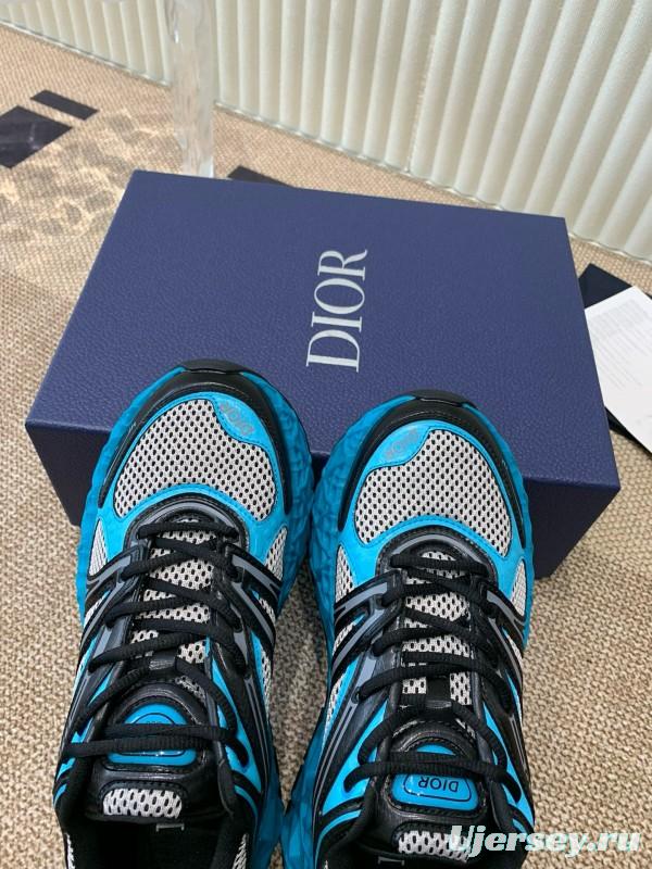 2024 Unisex Dior Blue Black Leather Mesh Sneakers