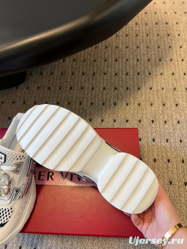 2025 Women Roger Vivier White Black Leather Synthetic Fabric Sneakers KFY00380