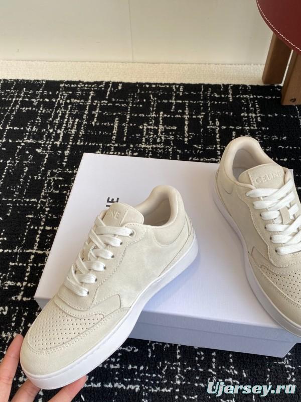 2025 Women Celine Beige Canvas Sneakers CELINE Embroidered Logo