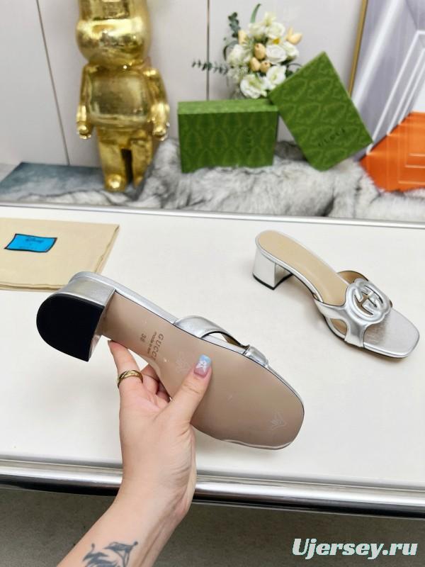2025 Gucci Silver Leather Slippers MJ00190