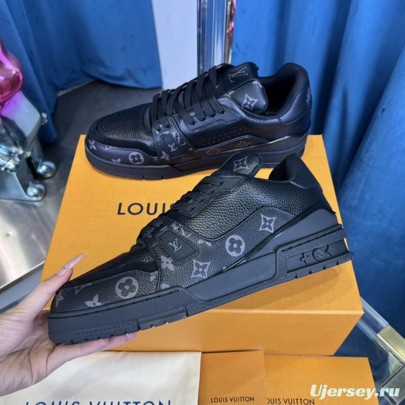 2025 Unisex Louis Vuitton Black Grey Leather Trainer