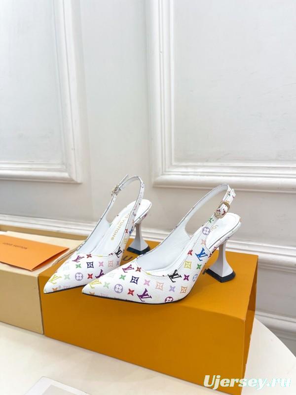 2025 Women Louis Vuitton White Multicolor Leather Heels KFY00280