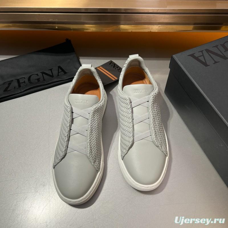 2024 Men Ermenegildo Zegna White Leather Woven Sneakers