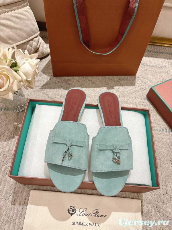 2025 Women LP Light Blue Suede Slippers LY00270