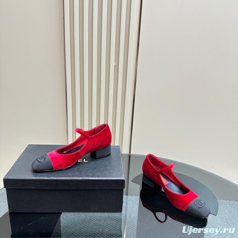 2025 Women Chanel Red Black Suede Leather Mary Jane Exclusive KFY00290