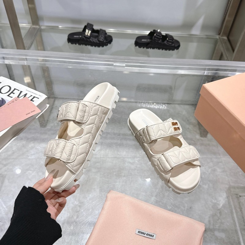 2025 Women Miu Miu White Leather Sandals
