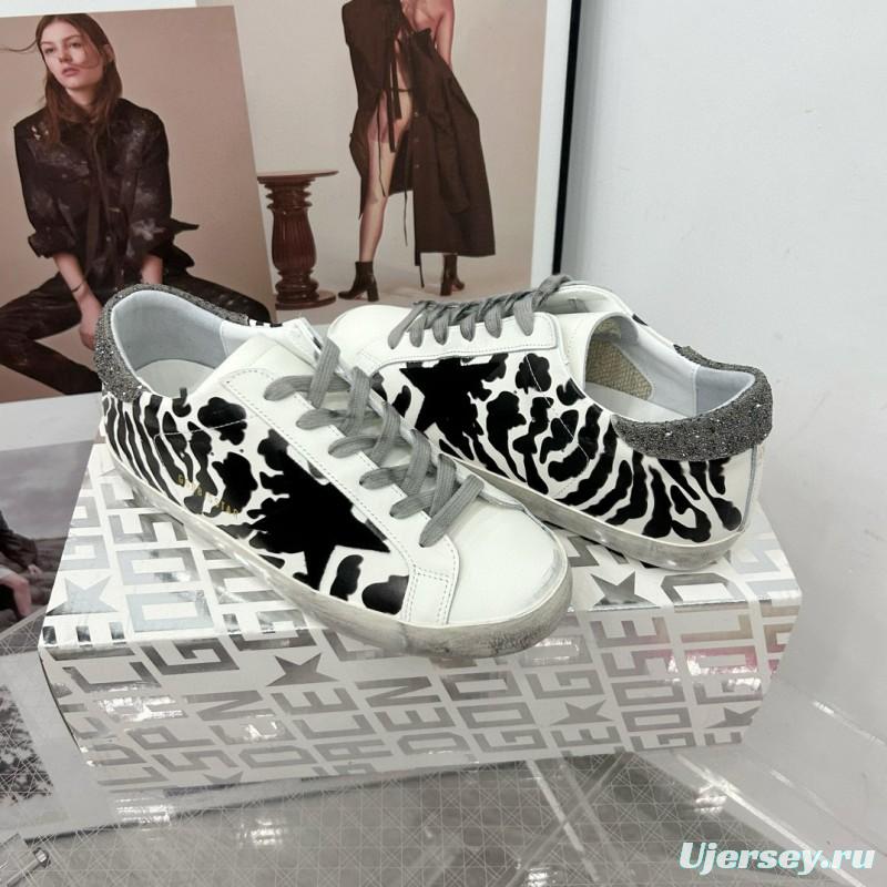 2025 Women GGDB Black White Leather Cow Print Sneakers