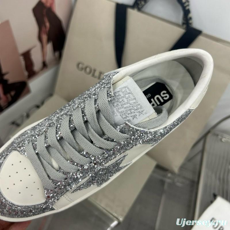 2024 Women GGDB Silver Glitter Leather Sneakers