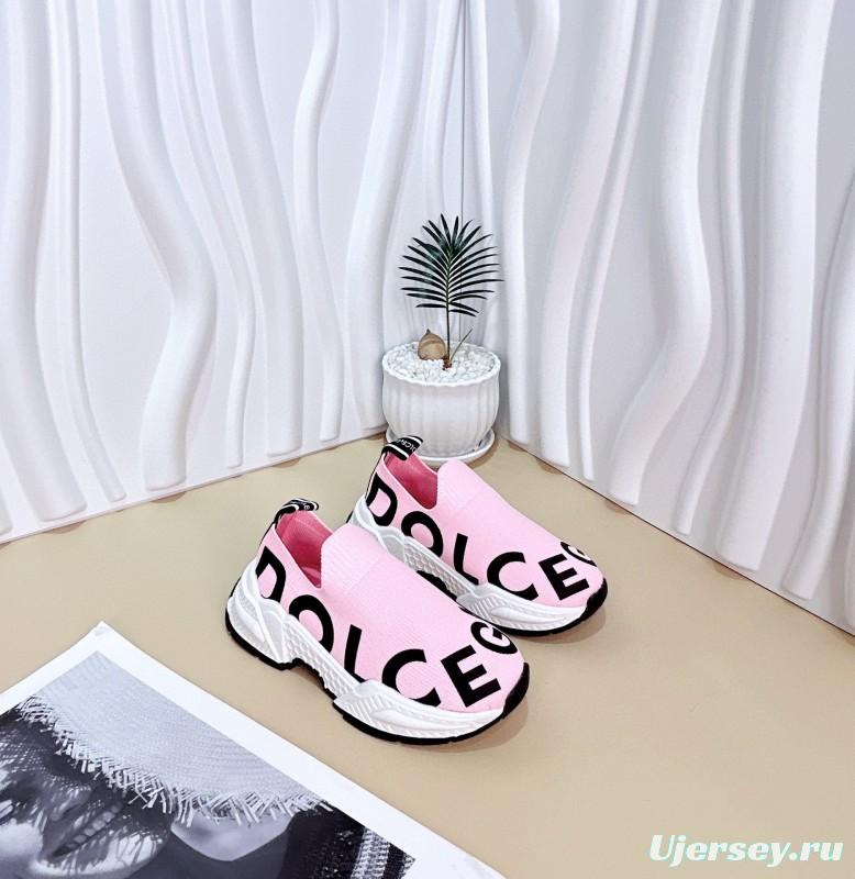 2024 Kids Dolce & Gabbana Pink Black White Fabric Slip-On