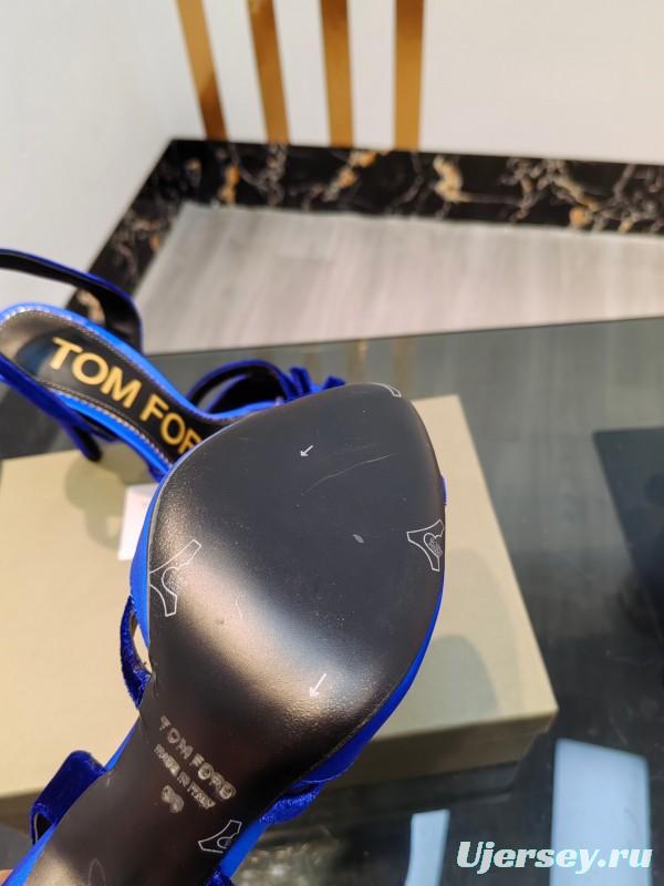 2025 Women TOM FORD Blue Velvet Satin High Heel Slingback KFY00300