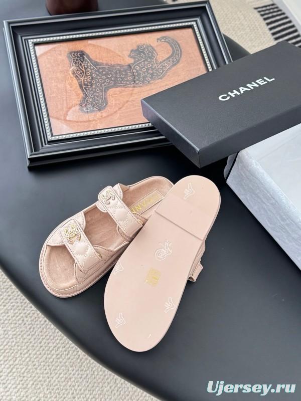 2025 Women Chanel Beige Leather Sandals LY00310