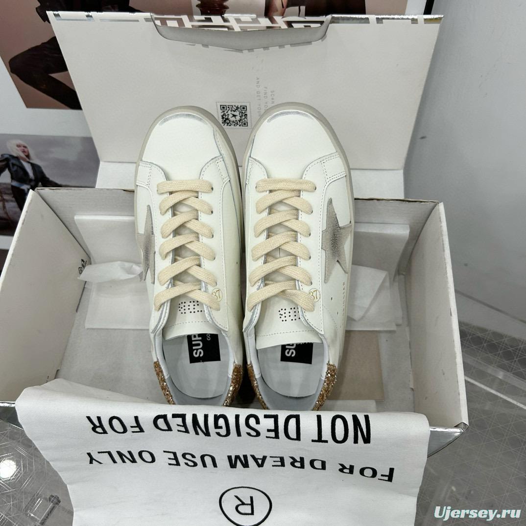 2025 Women GGDB White Grey Glitter Leather Sneakers