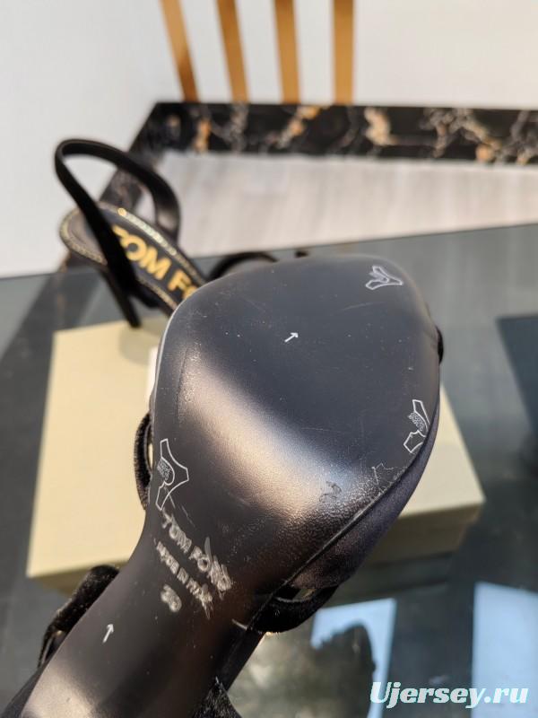 2025 Women TOM FORD Black Velvet High Heel Slingback Bow KFY00300