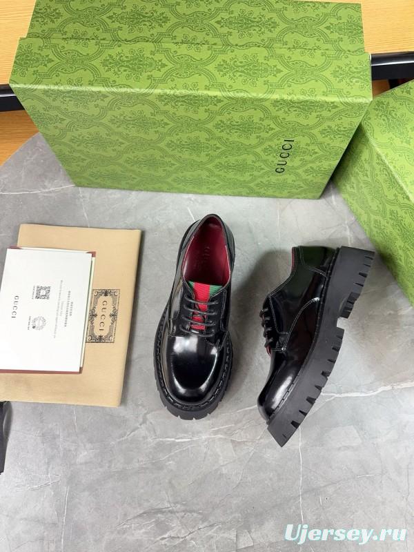 2024 Women Gucci Black Leather Oxford Shoes MJ00320