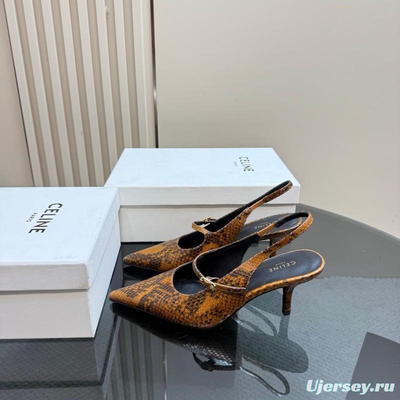 2025 Women CELINE Brown Snake Leather Slingback Pumps