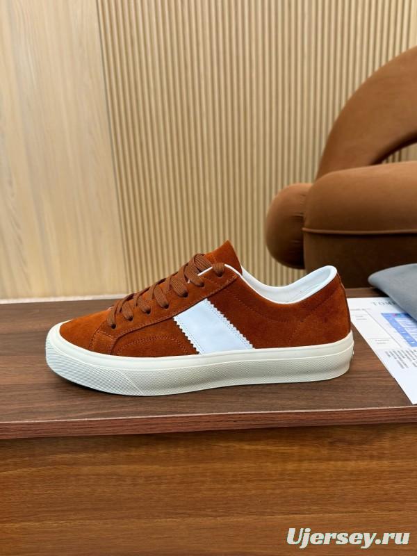 2025 Men TOM FORD Brown White Suede Sneakers LY00360