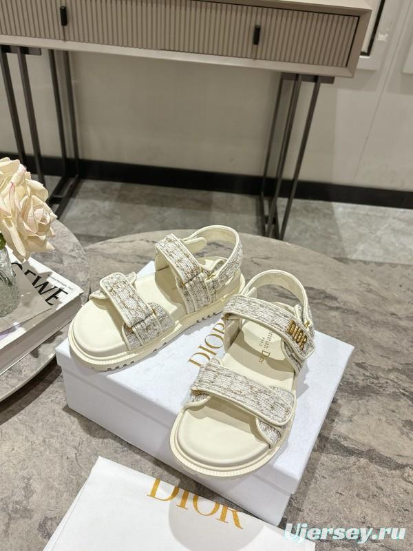 2025 Women Dior White Fabric Leather Sandals KFY00300